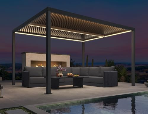 PURPLE LEAF LED Louvered Pergola 94AS 11'x 13' Full Aluminum Frame and Adjustable Roof Integrated Strip Lights for Outdoor Deck Garden Patio Gray Hardtop Gazebo Pergola | Amazon (US)