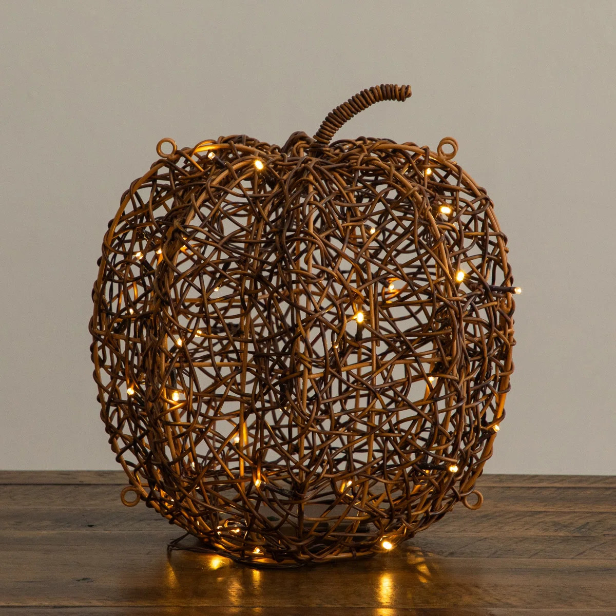 12In. Pre-Lit Autumn Rattan Fall Pumpkin With 40 Warm White LED Lights | Wayfair North America