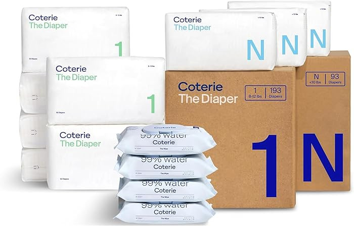 Coterie Baby Wipes + Diapers Kit, Size 1 (198 Count) & Size Newborn Diapers (93 Count), 4 Pack (2... | Amazon (US)