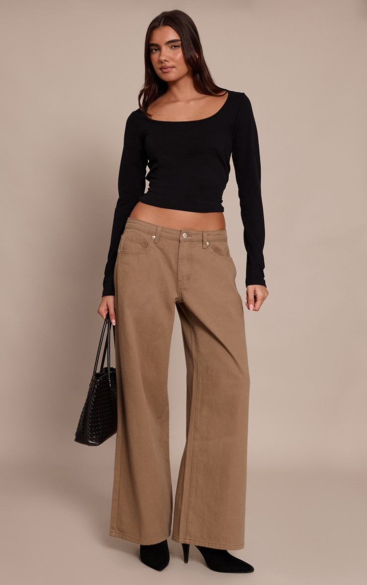 Olive Low Rise Wide Leg Jeans | PrettyLittleThing UK