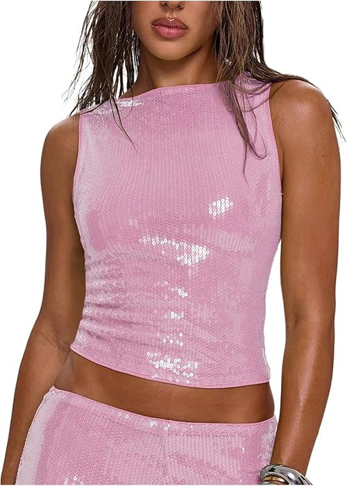 MakeMeChic Women's Sparkly Sequin Tank Tops Going Out Rave Tops | Amazon (US)