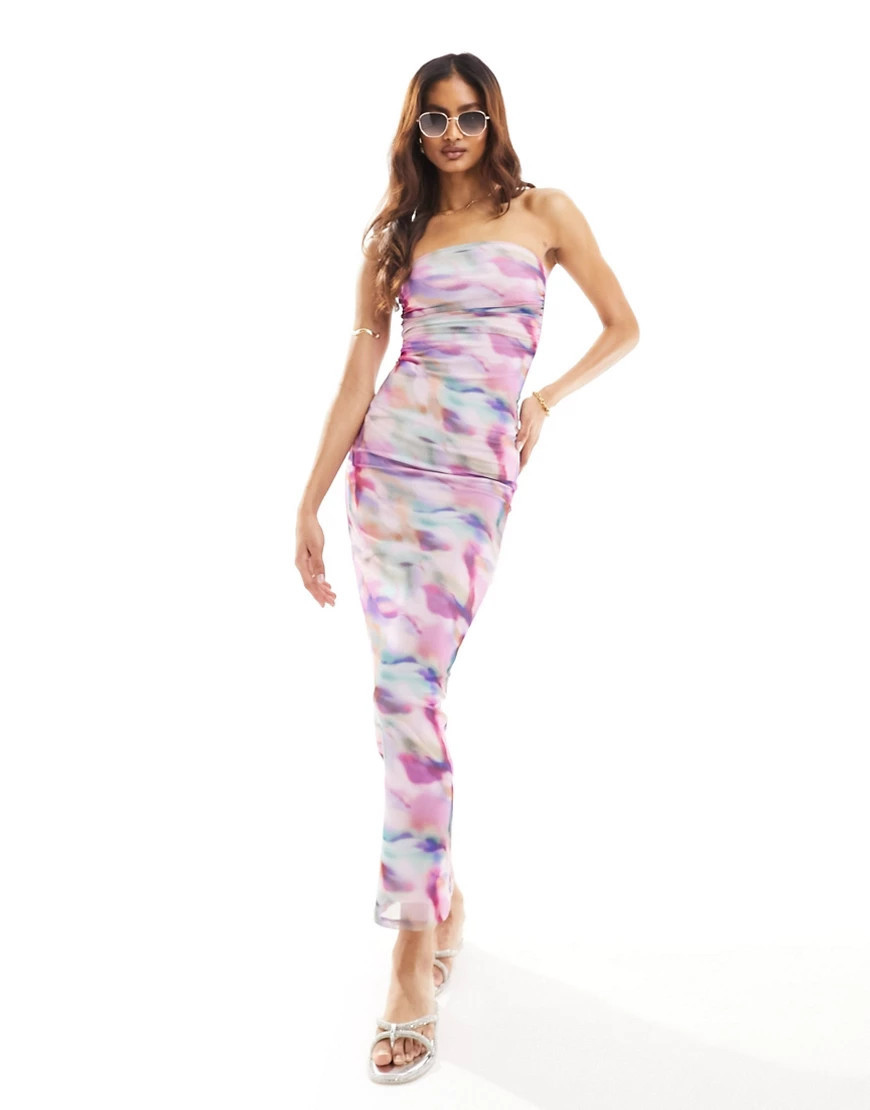 South Beach marble print bandeau maxi beach dress in bright pink abstract print | ASOS (Global)