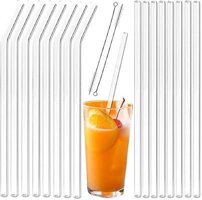 Youngever 16+2 Pack Reusable Glass Straws Assortment, 9 inches x 10 mm, Straight and Bent, Eco Fr... | Amazon (US)