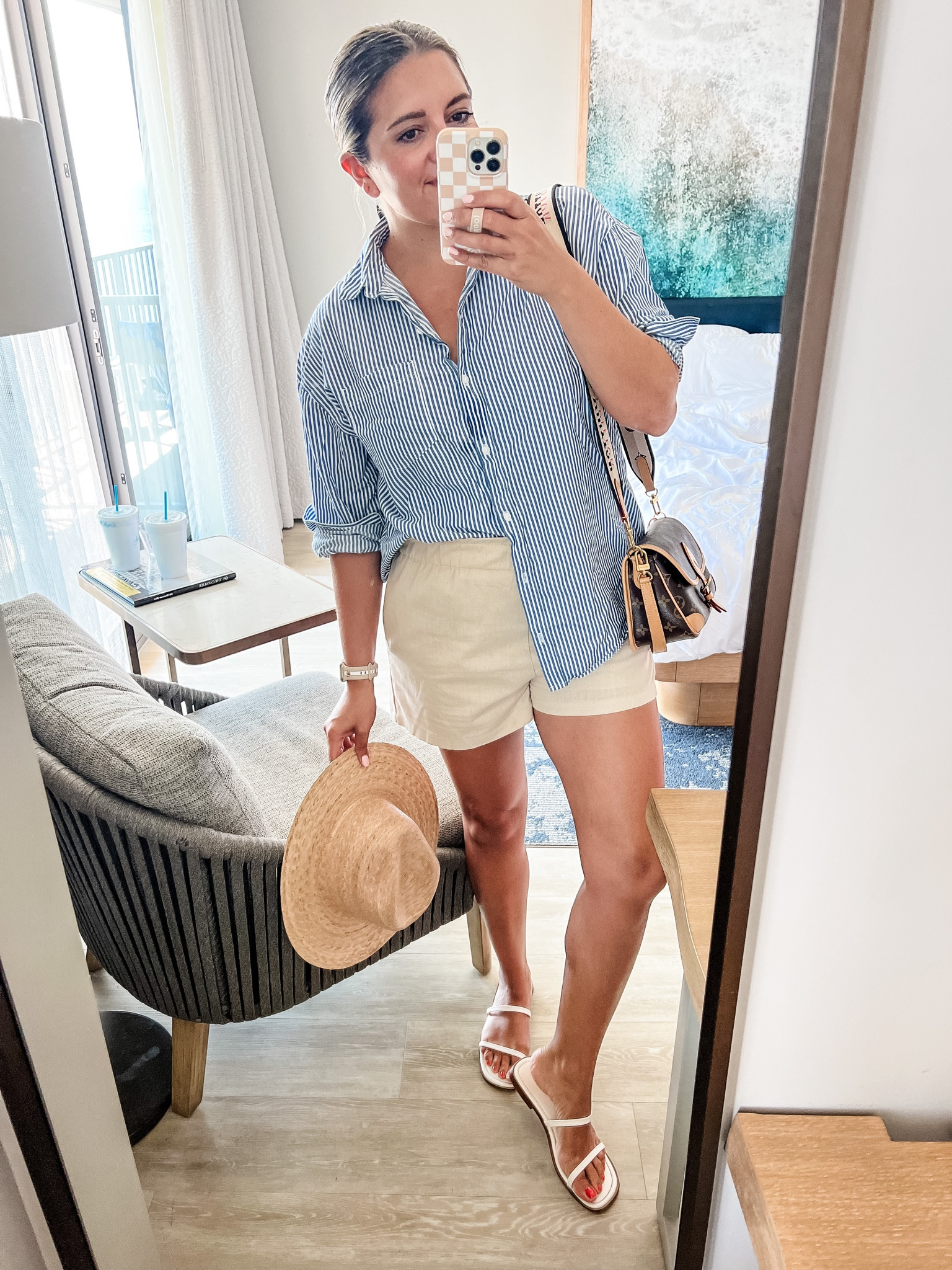 Beach outfits. What I wore on vacation.
Medium (tts) in both striped oxford and linen shorts.

#LTKunder50 #LTKtravel #LTKunder100
