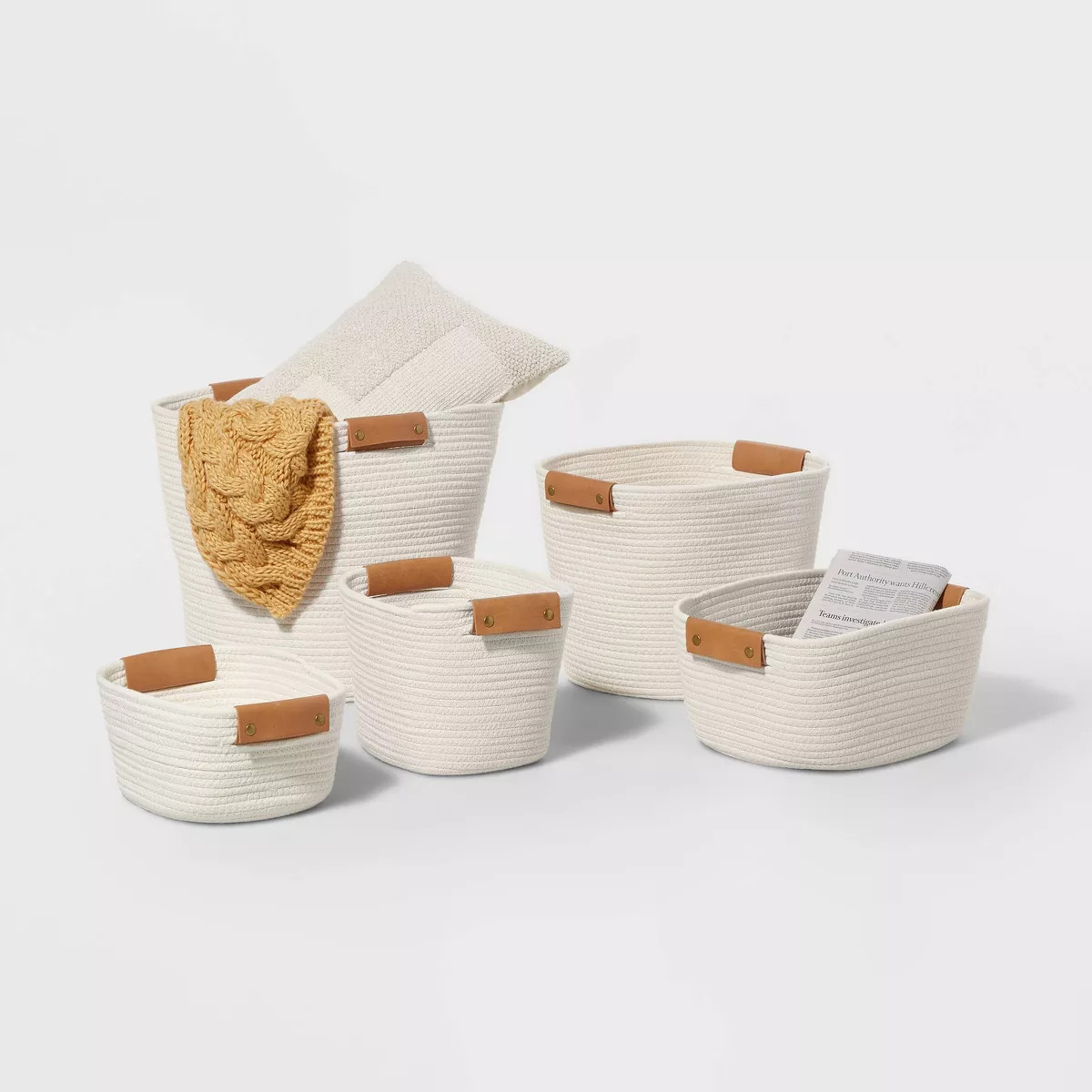 13" Decorative Coiled Rope Square Base Tapered Basket Small Cream - Brightroom™ | Target