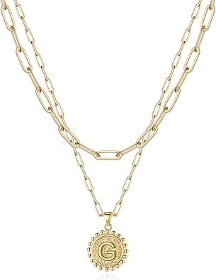 Yoosteel Gold Initial Necklaces for Women, 14K Gold Plated Dainty Layering Paperclip Link Chain N... | Amazon (US)