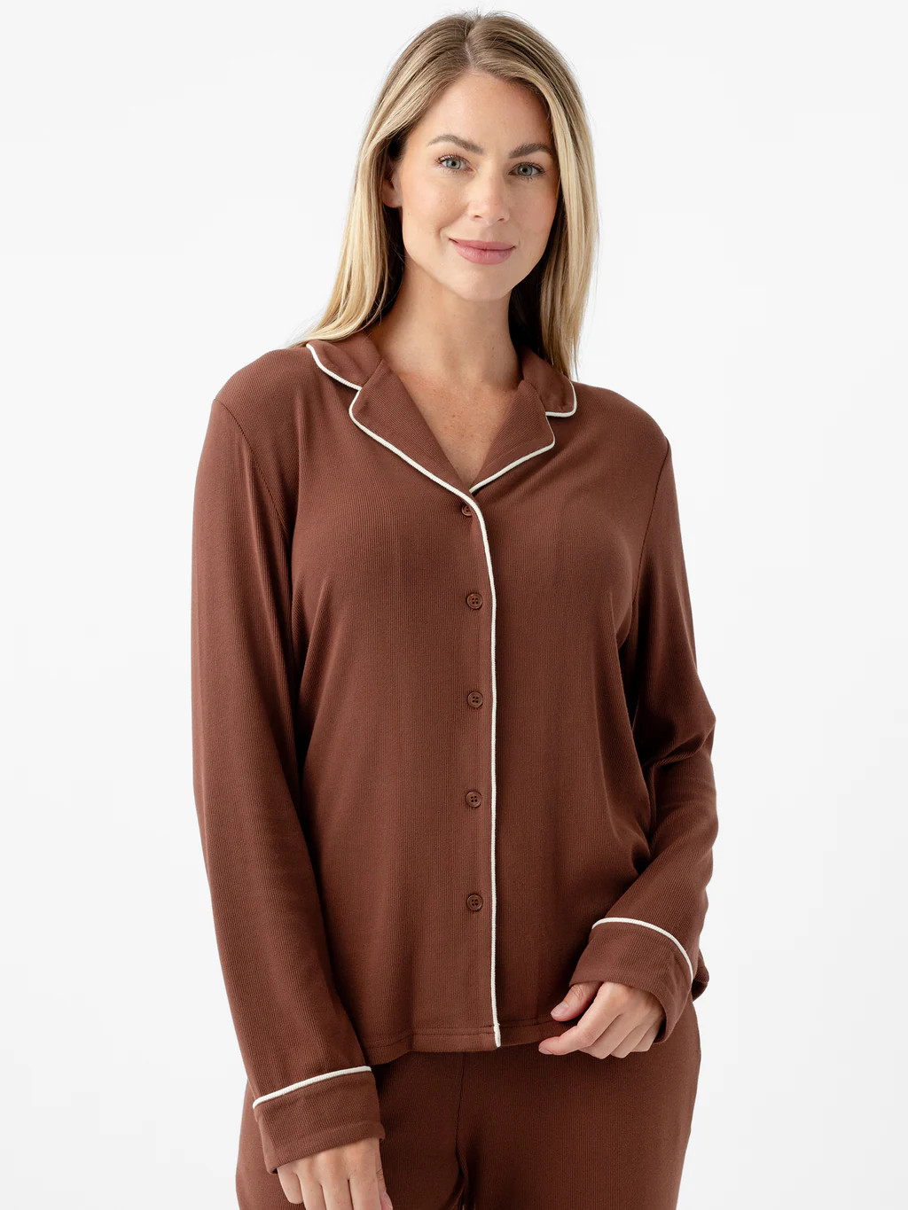 Women's Bamboo Rib-Knit Classic Long Sleeve Pajama Top | Cozy Earth