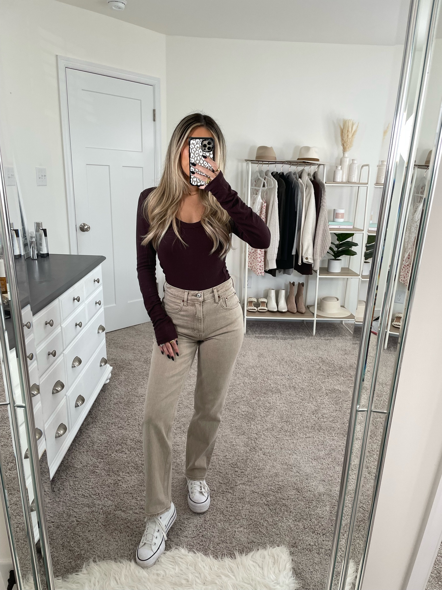 Simple ootd 🫶🏼 top is a target find and so soft!! Wearing a xs! Jeans are a best seller from Abercrombie in the shade oat and I’m wearing a 25 short 

#LTKSeasonal #LTKfindsunder50 #LTKfindsunder100