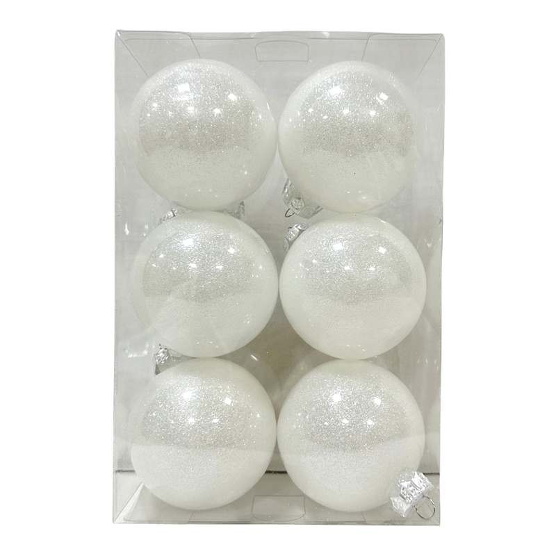Providence 6-Count White Inner Glitter Shatterproof Ornaments, 80mm | At Home