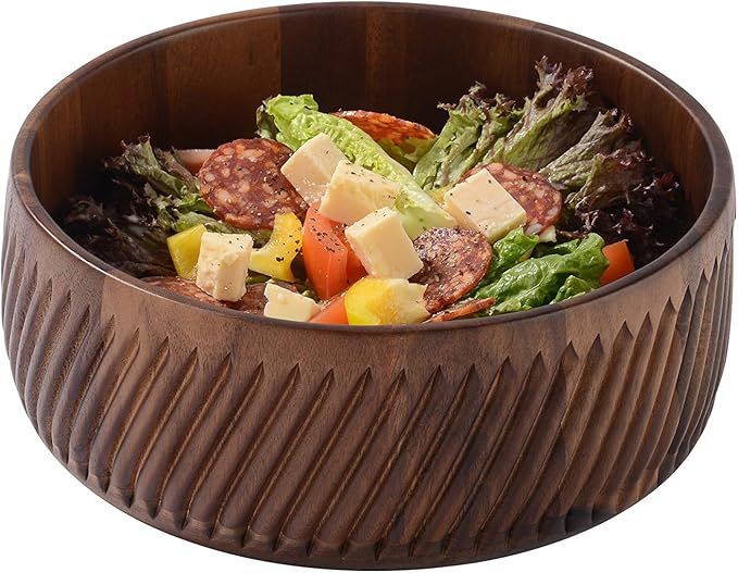 Shanik Wooden Salad Bowl - Acacia Round Salad Bowl for Fruits and Salads - Allure & Everlasting D... | Amazon (US)