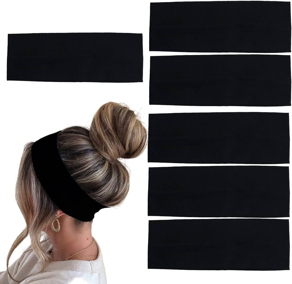 6 Pcs Black Headbands for Women Hair Cotton Headband Non-slip Stretchy Elastic Head Wrap Holder H... | Amazon (US)
