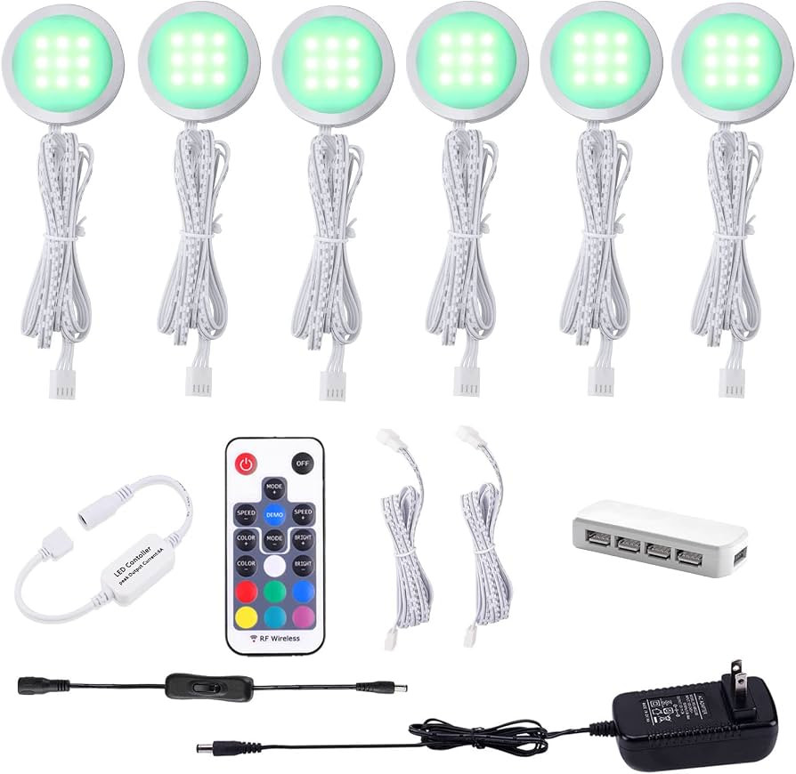 AIBOO RGB Color Changing LED Under Cabinet Lights Kit Aluminum Slim Puck Lamps for Kitchen Counte... | Amazon (US)
