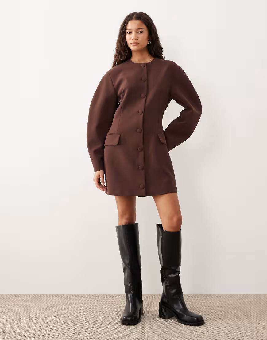 ASOS DESIGN cocoon sleeve blazer dress in chocolate brown | ASOS (Global)