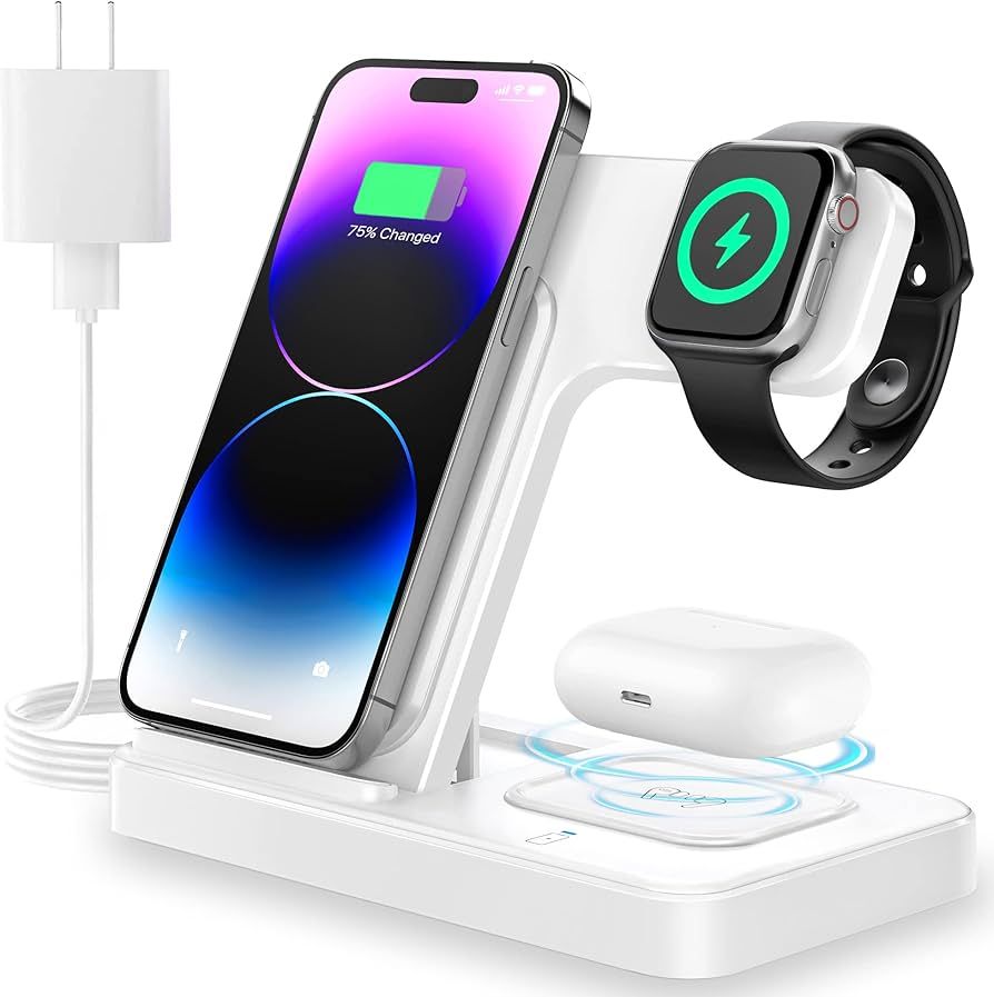 Charging Station, Wireless Charger Stand 3 in 1, Fast Wireless Charging Station for iPhone 14/13/... | Amazon (US)