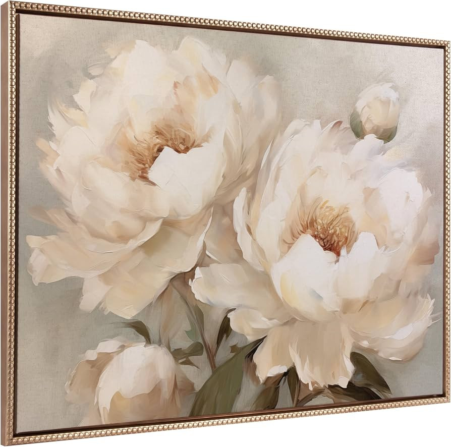 Kate and Laurel Sylvie Beaded Painterly Peonies Vintage Framed Canvas Wall Art by The Creative Bu... | Amazon (US)