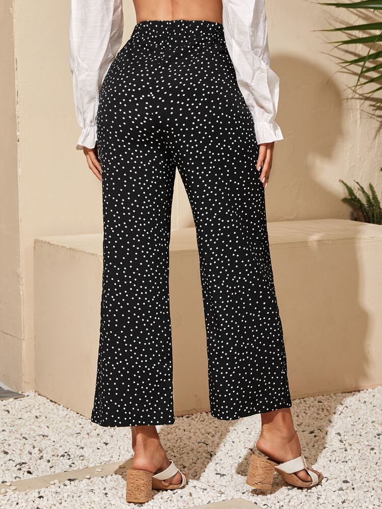 Polka Dot Tie Front Wide Leg Pants | SHEIN