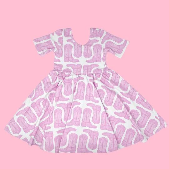 Pink Boots Twirl Dress | Poppy Kids Co