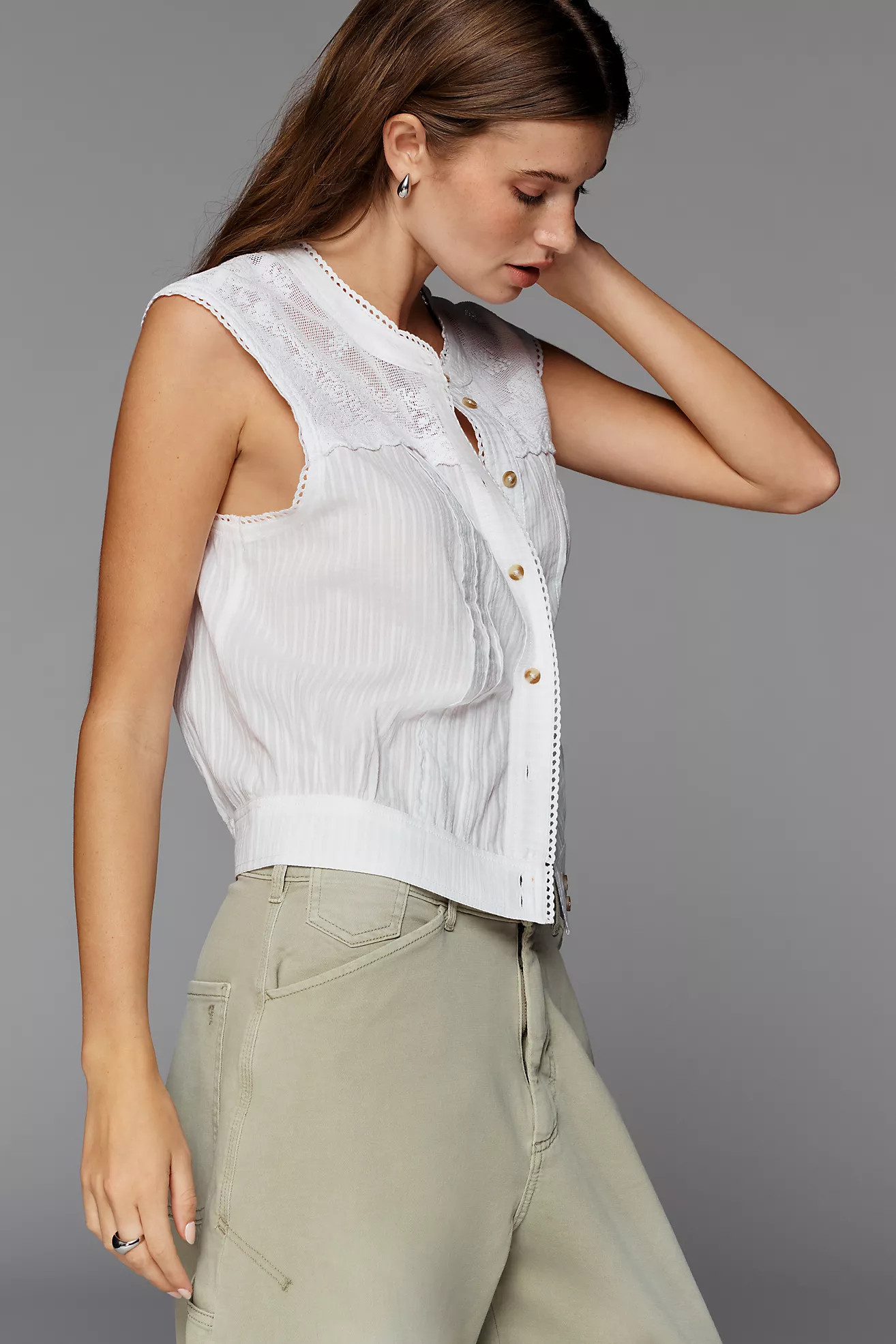 Pilcro Cotton Lace Muscle Top | Anthropologie (US)