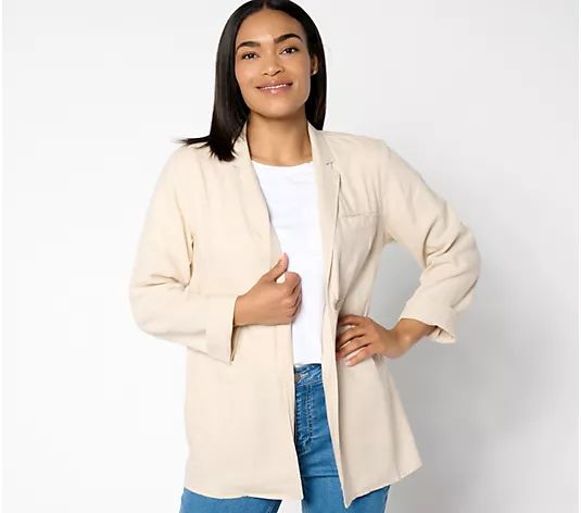 Peace Love World Boheme Relaxed Linen Blend Blazer - QVC.com | QVC