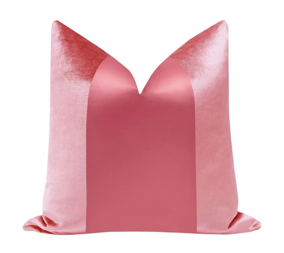 PANEL Monochromatic : Faux Silk Velvet // Rosé Pink | color block | pink velvet + silk throw pil... | Etsy (US)