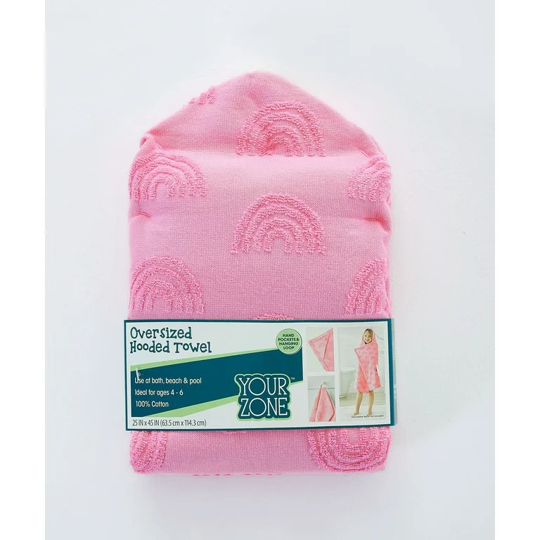 Your Zone Rainbow Cotton Hooded Towel with Hand Pockets, Ages 4-6, Great for Kids after Bath, Bea... | Walmart (US)