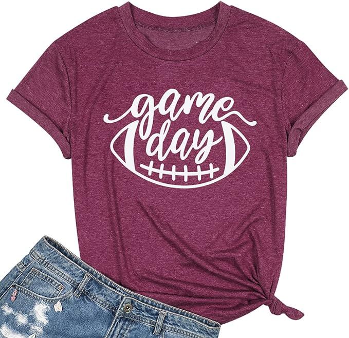 Game Day Football T Shirts Women Cute Football Graphic Tee Tops Funny Sunday Casual Short Sleeve ... | Amazon (US)