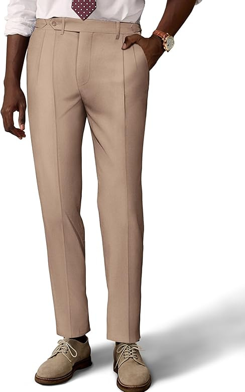 PJ PAUL JONES Mens Linen Dress Pants Casual Slim Fit Expandable Wasit Pleated Front Work Trousers | Amazon (US)