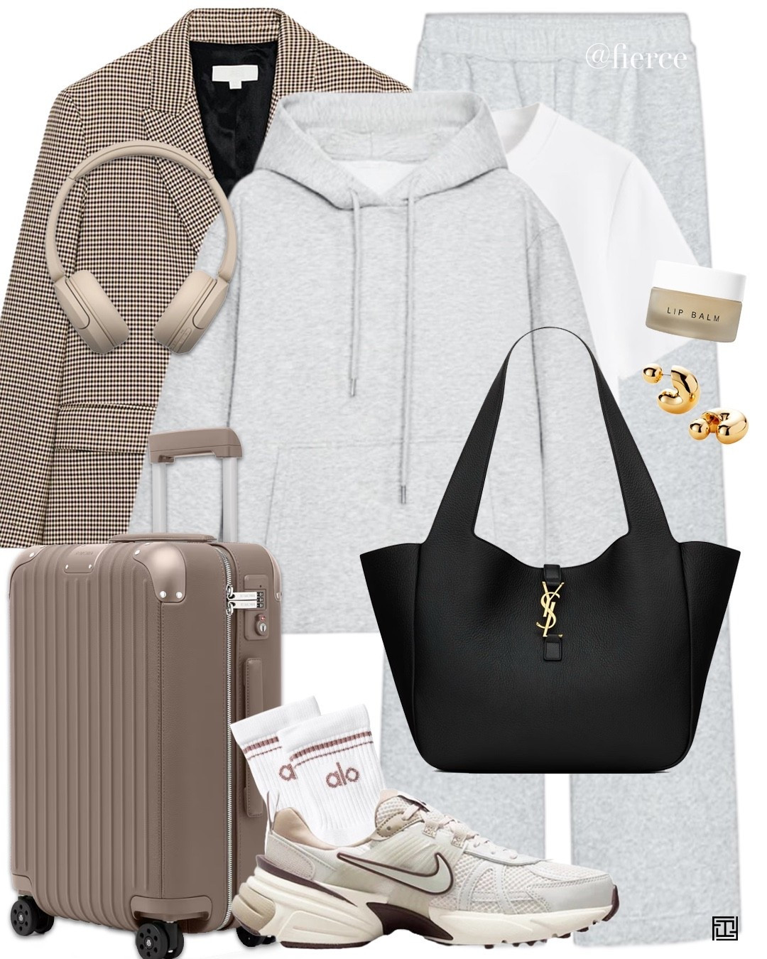 Check blazer grey hoodie grey tracksuit joggers wide trousers Nike sneakers taupe beige cabin luggage suitcase airport look Ysl black tote 

#zara

#LTKspring #LTKuk #LTKeurope