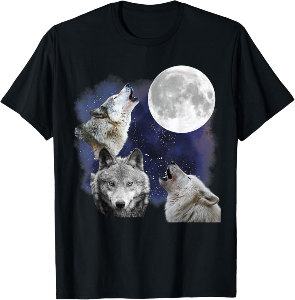 3 Wolf Howling At The Moon Wolves Howling Moon Wildlife T-Shirt | Amazon (US)