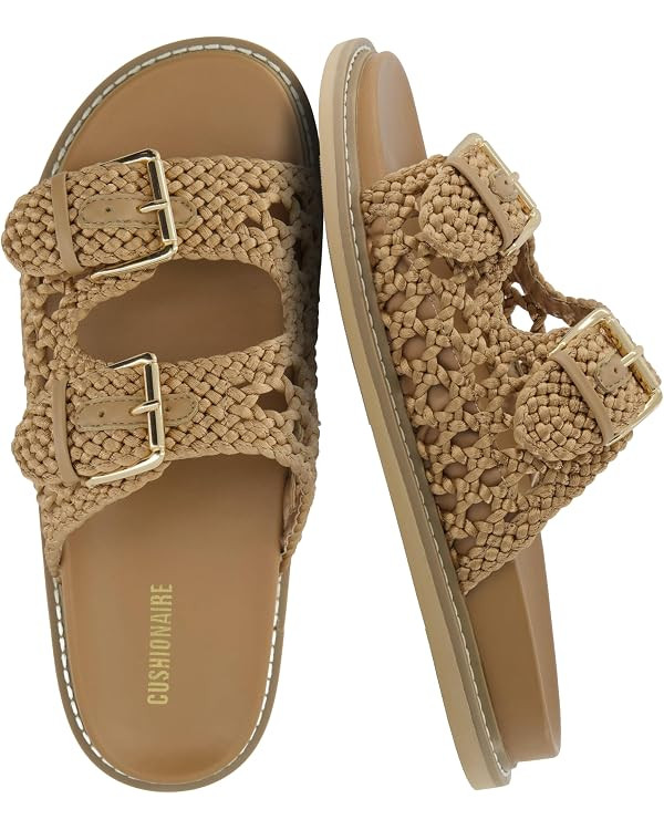 CUSHIONAIRE Weaver Summer Sandals for Women - Shiny Raffia Woven Slip On Womens Slides with Adjus... | Amazon (US)