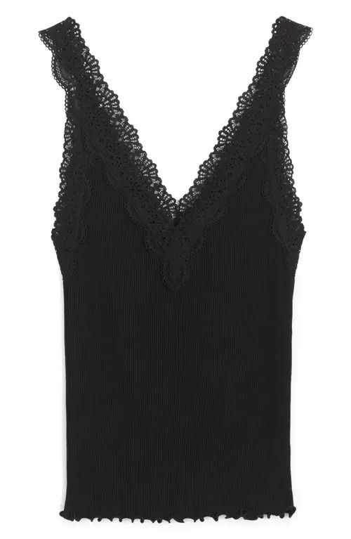 Madewell V-Neck Lace Cotton Blend Tank in Jet Black at Nordstrom, Size Large | Nordstrom