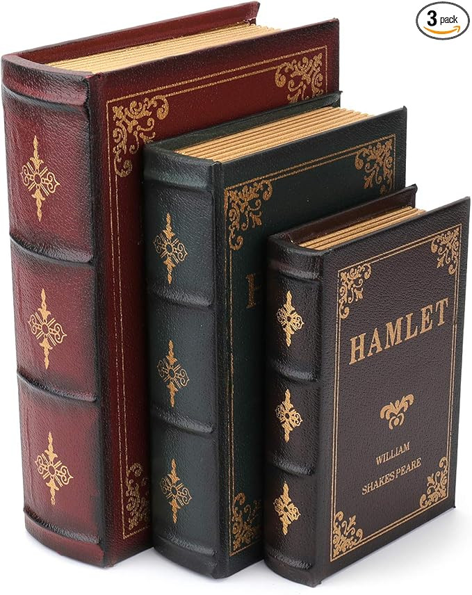 Tosnail 3 Pack Decorative Book Boxes Wooden Antique Book Decorations Vintage Book Storage Box | Amazon (US)