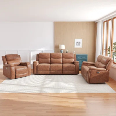 3 - Piece Faux Leather Power Reclining Living Room Set with USB and Wall Hugger | Wayfair North America