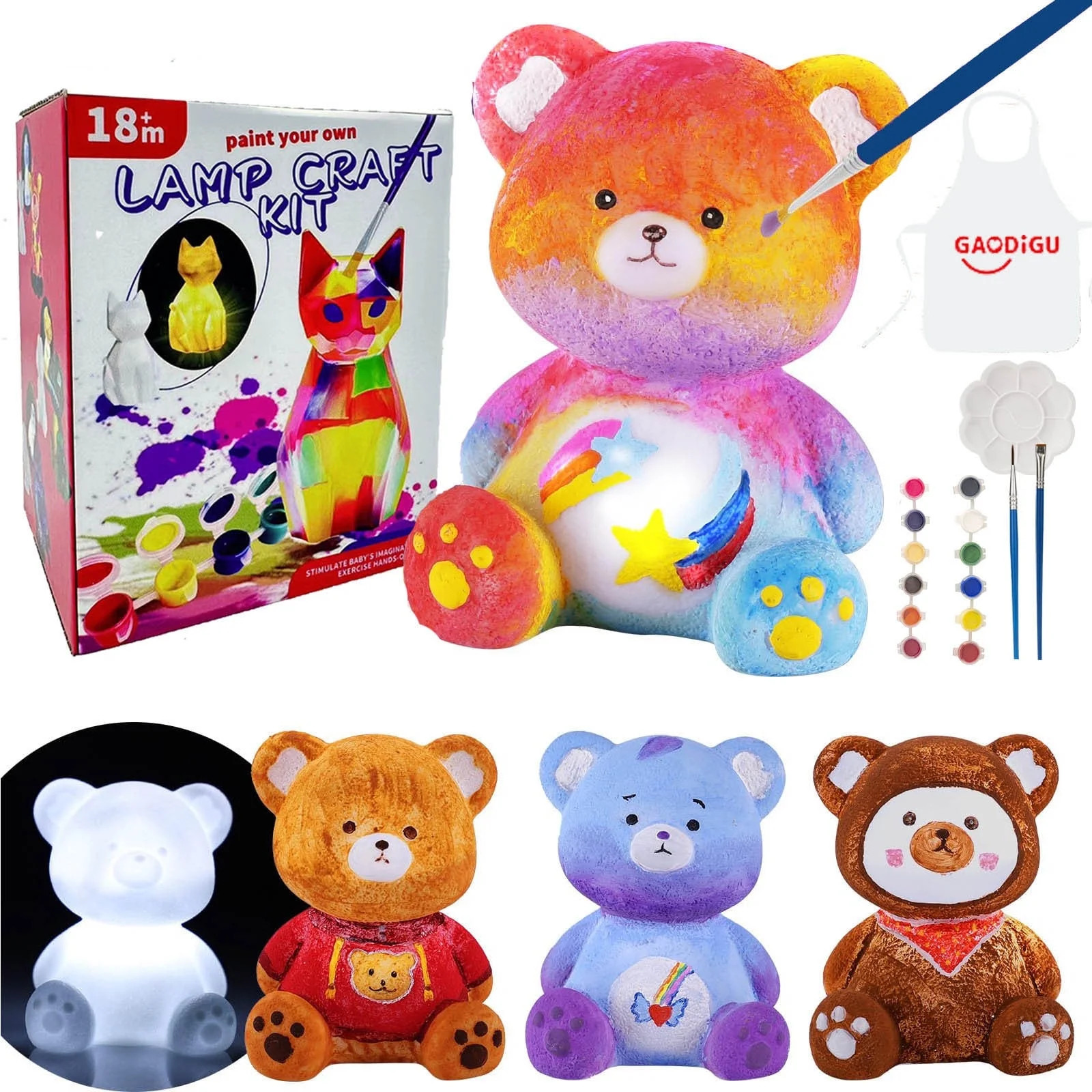 Blukids Paint Your Own Bear Lamp Kit, Art Supplies Arts & Crafts Kit, Painting kit for Kids 6-12,... | Walmart (US)