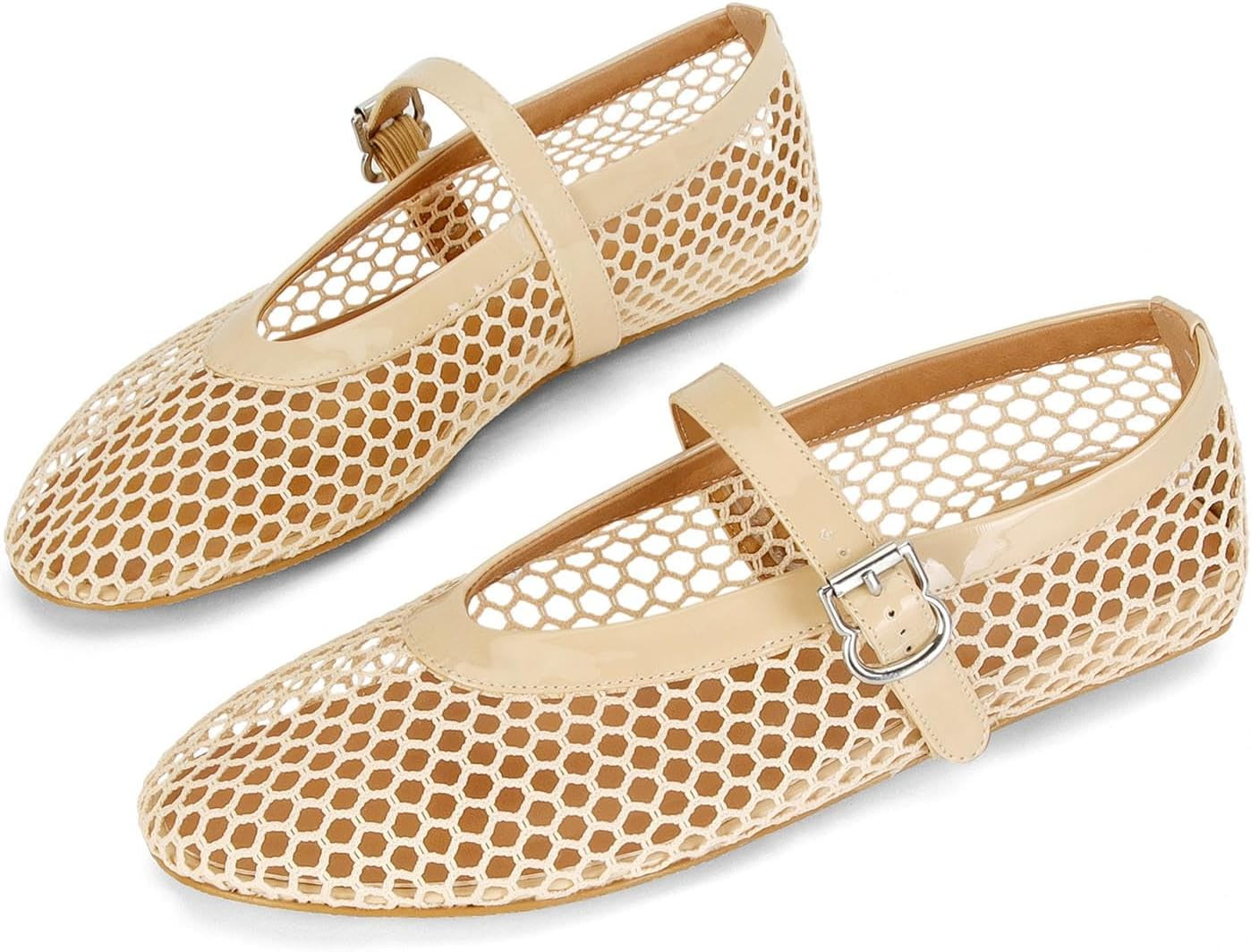 Women's Mesh Ballet Flats Fishnet Ballerina Flats Buckle Strap Mary Jane Causal Daily Dress Shoes | Amazon (US)