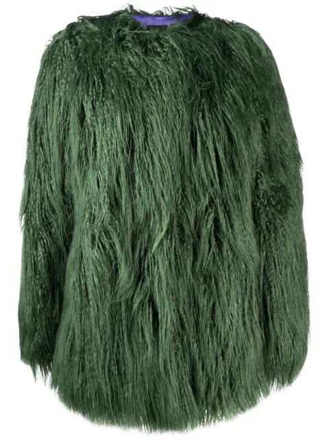 textured shag-trim coat | Farfetch (US)