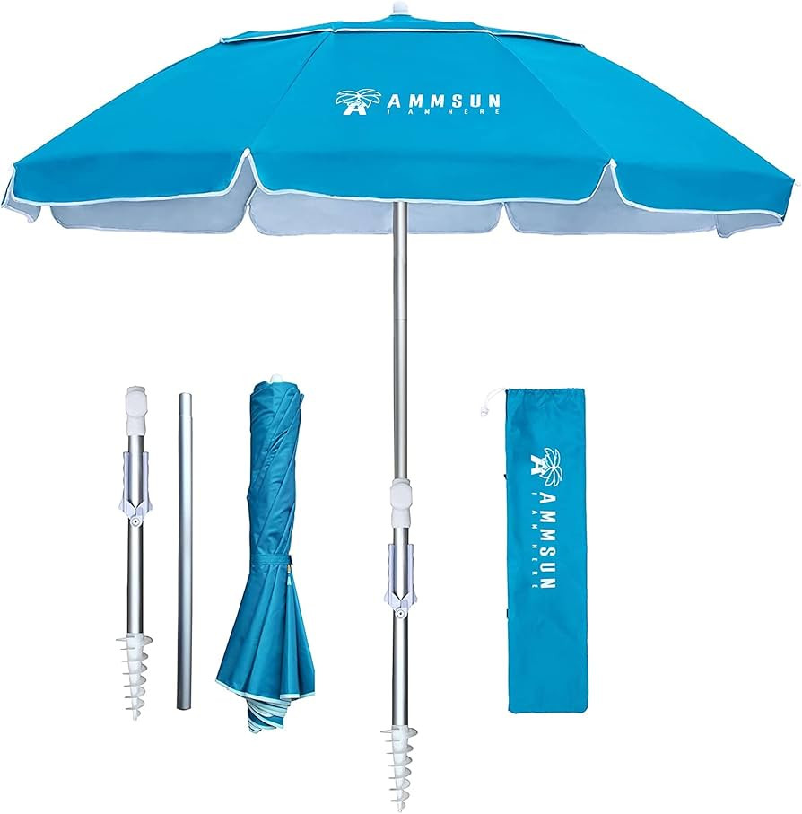 AMMSUN 6.5ft twice folded compact Portable beach umbrella with sand anchor windproof,Push Button ... | Amazon (US)