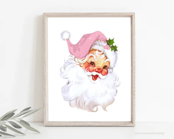 Pink Santa Print Pink Christmas Printables Christmas Prints - Etsy | Etsy (US)