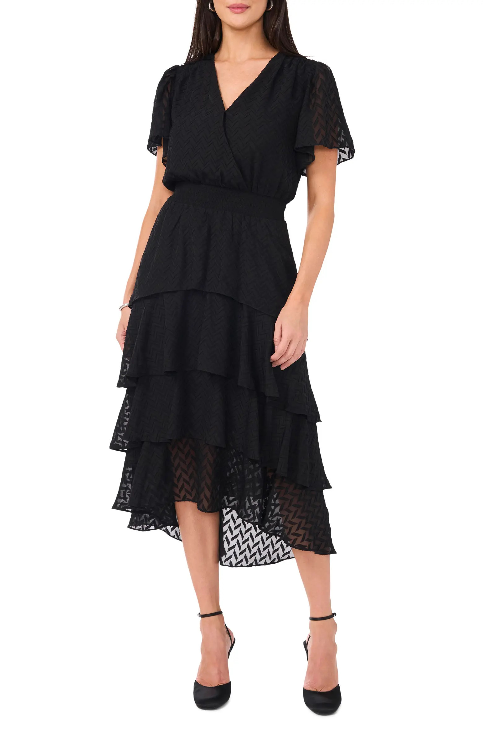 Four Tiered Flutter Sleeve Chiffon Midi Dress | Nordstrom