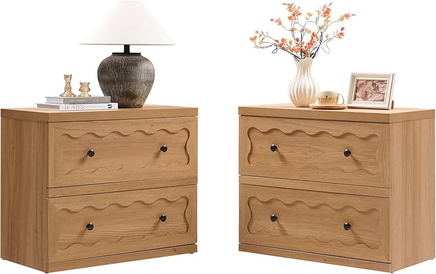VividVibe Scallope Nightstand Set of 2 with 2 Drawers- Unique Irregular Boho Wavy Bedroom Side Ta... | Amazon (US)