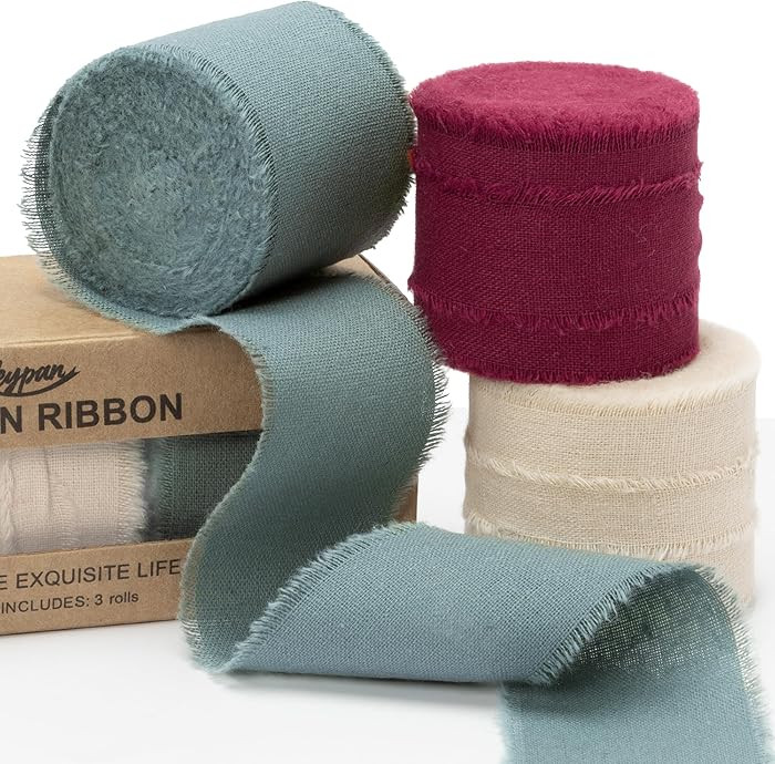 Christmas Ribbon 1-1/2 x 15 Yards Handmade Cotton Frayed Fringe Fabric Ribbons for Crafts Flower ... | Amazon (US)