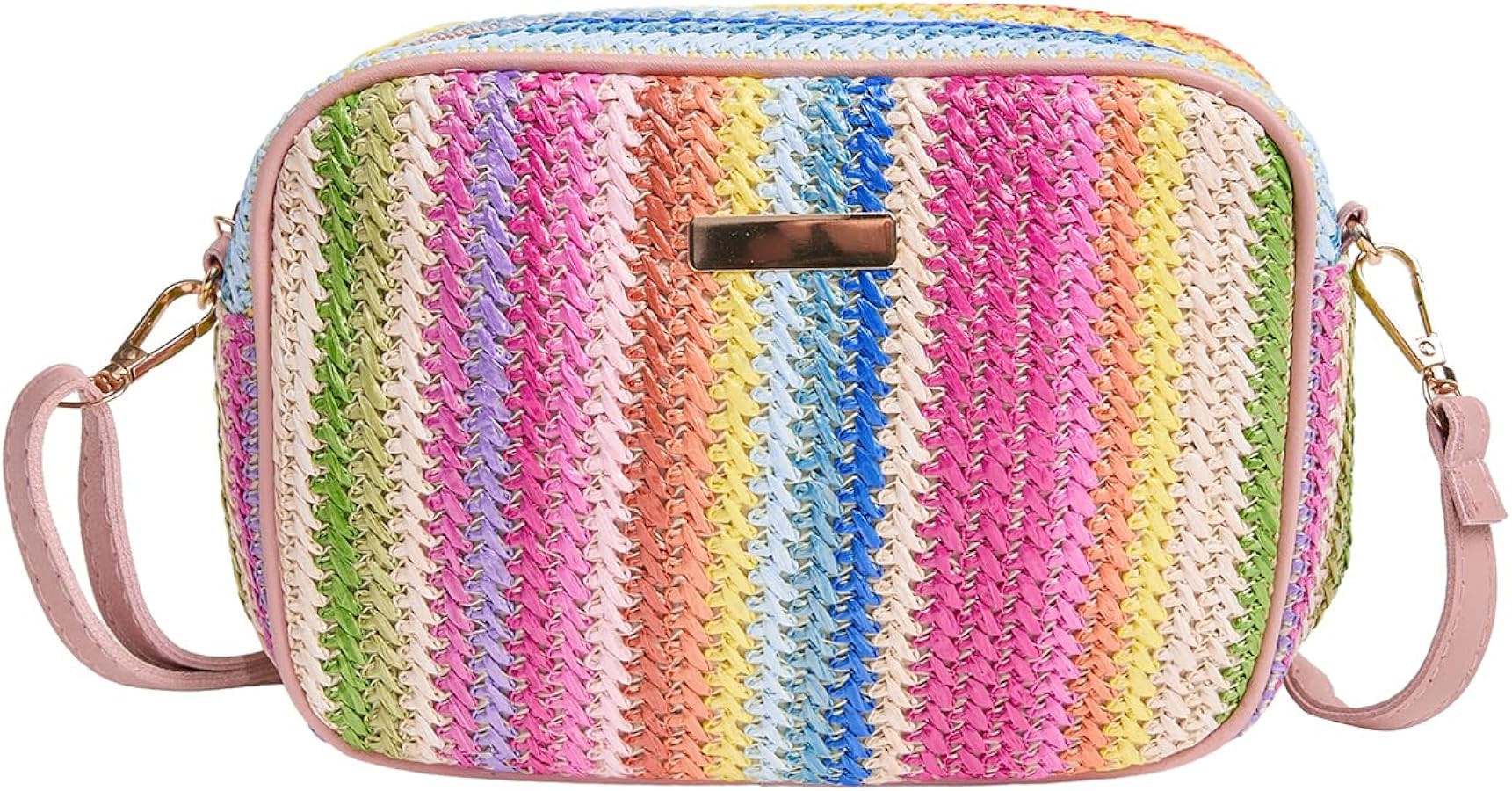 QWINEE Striped Pattern Bag Crossbody Bag Solid Shoulder Bag Straw Shopping Work Handbags Ladies S... | Amazon (US)