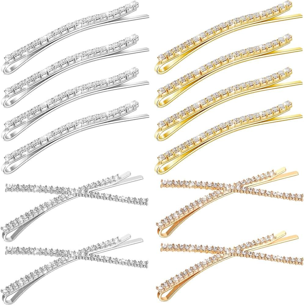 12 Pieces Rhinestone Bobby Pins Decorative Fancy Crystal Hair Clips Shiny Metal X Shaped Barrette... | Amazon (US)