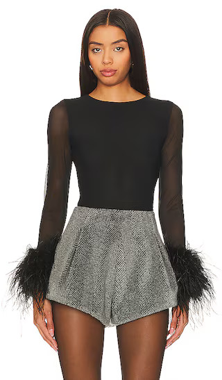 Delaina Ls Mesh Feathr Cuf Top in Black | Revolve Clothing (Global)