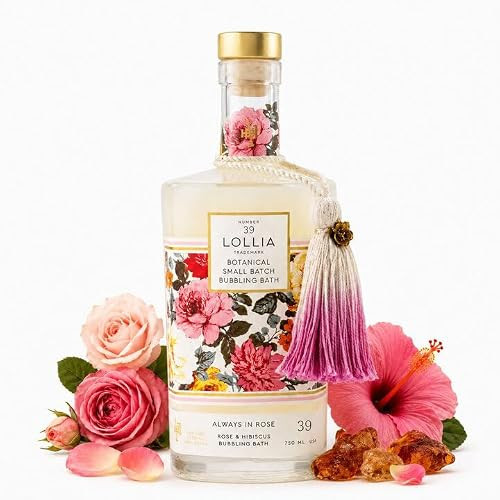 LOLLIA Always in Rose Bubble Bath, 25 fl oz / 750 ml, Rose & Hibiscus Scent, Luxury Hydrating & Soothing Bubble Bath for Women, Floral Home Spa, Glass Bottle | Amazon (US)