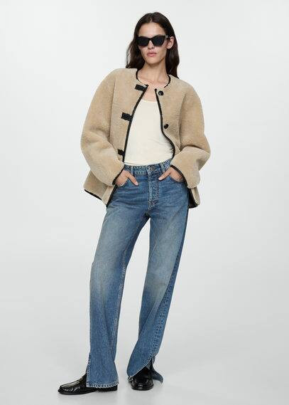 MANGO - Fur-effect coat with appliqués ecru - M - Women | MANGO (US)