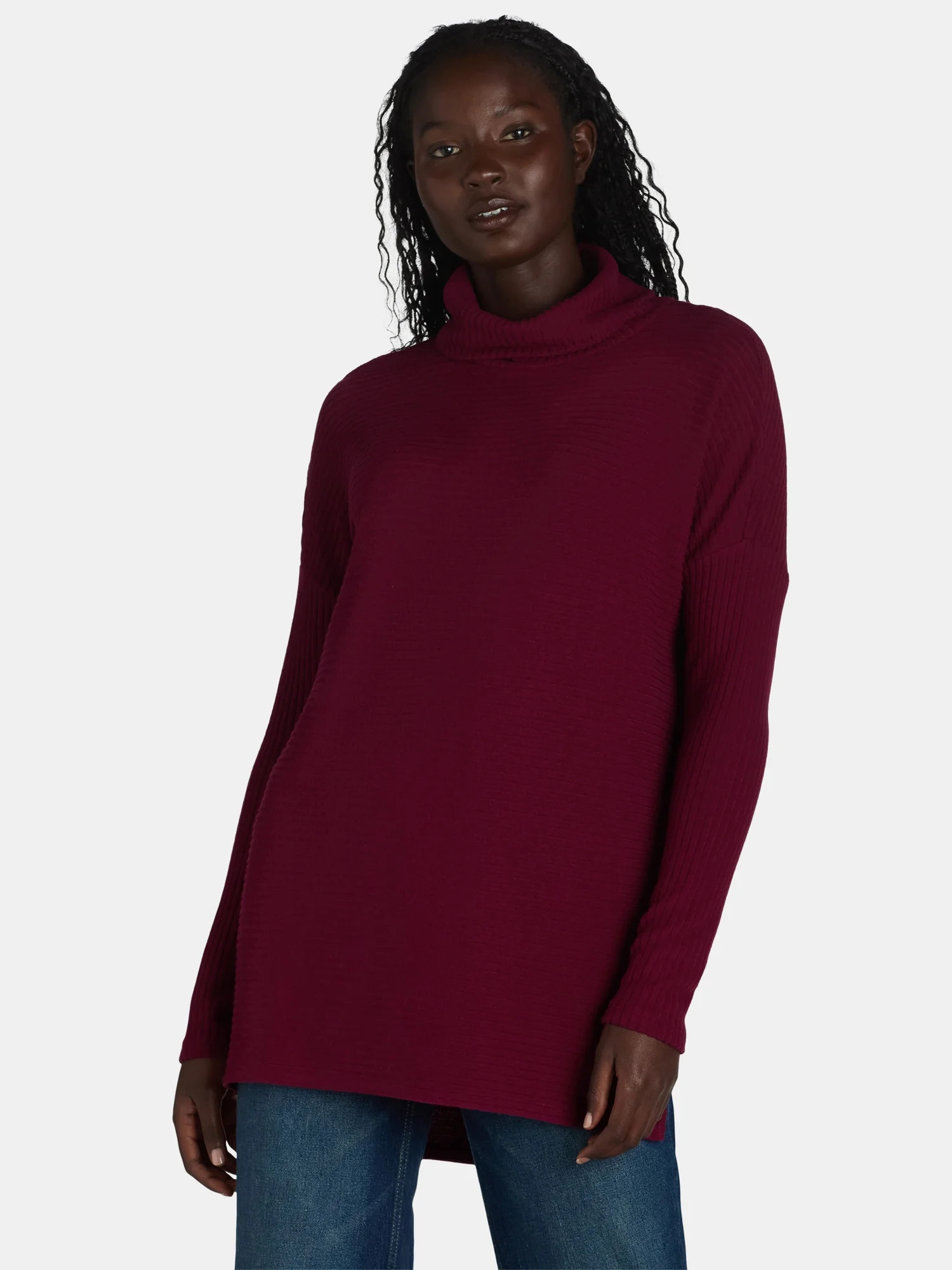 Time and Tru Women's Rib Roll Neck Tunic, Size S-XXXL | Walmart (US)