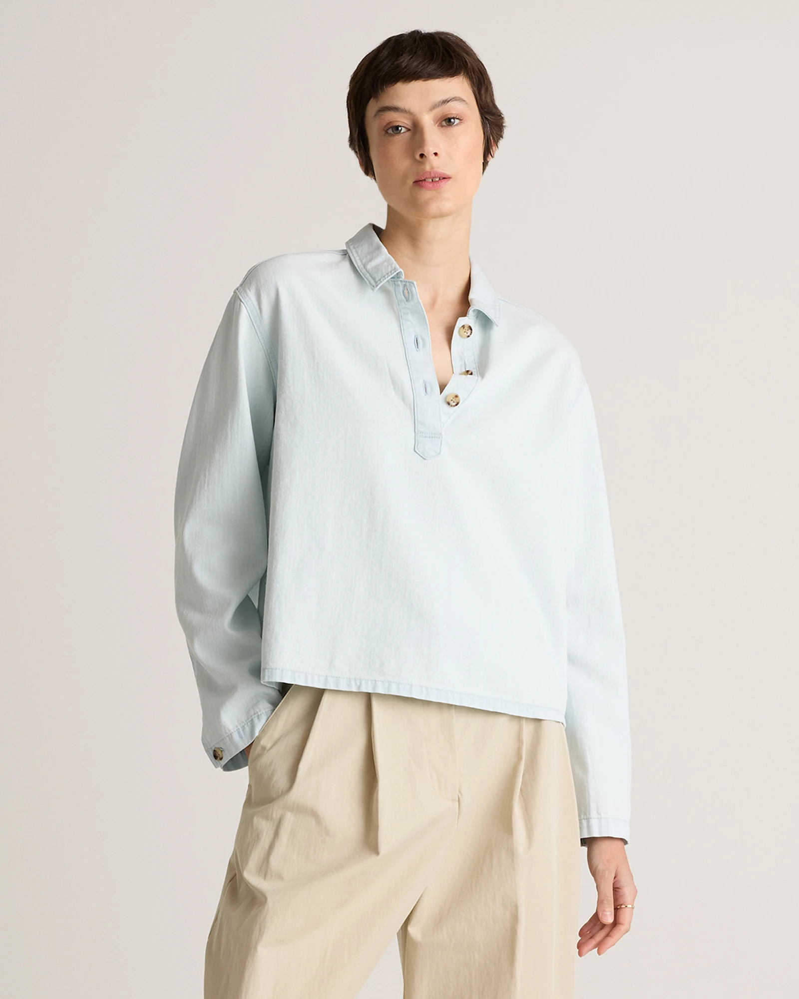 Distressed Denim Popover Shirt | Quince