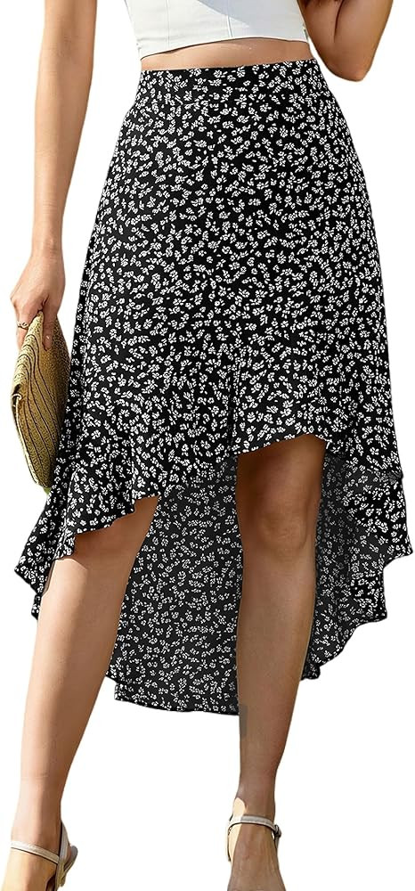 ANRILITA Long Skirts for Women Summer Trendy Flowy Elastic Waist Asymmetrical Ruffle High Low Max... | Amazon (US)