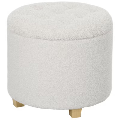Aghana Digitals White Teddy Fleece Storage Ottoman: 10.7 Gal Hidden Compartment, Button Tufted White 17.70×17.70×16.10 in | Target